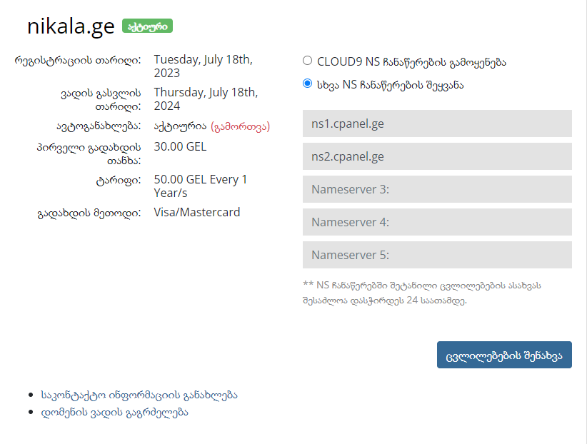 Example of an NS record